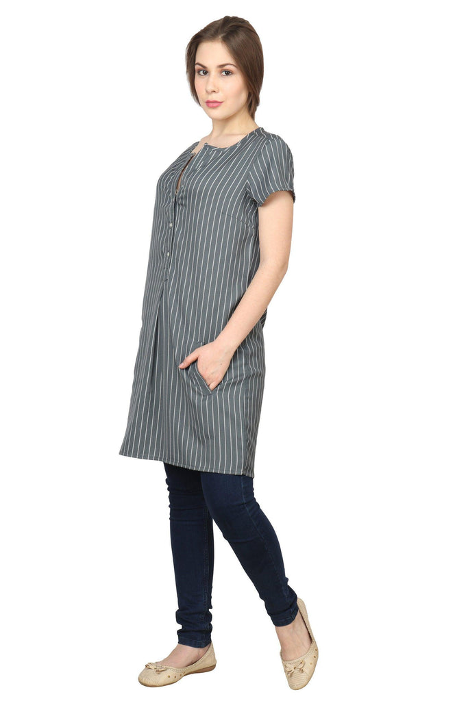 Model wearing Poly Crepe Tunic with Pattern type: Striped-5