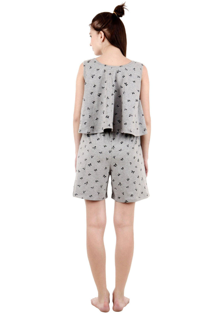 Model wearing Cotton Elastane Night Suit Set with Pattern type: Bow-5