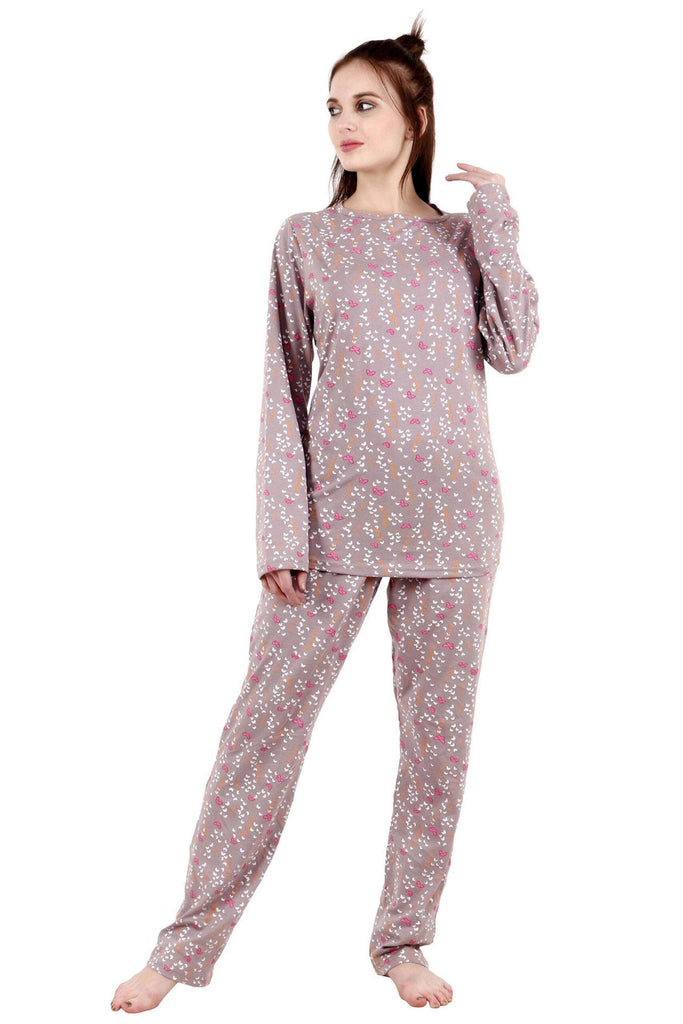 Model wearing Cotton Night Suit Set with Pattern type: Butterfly-1