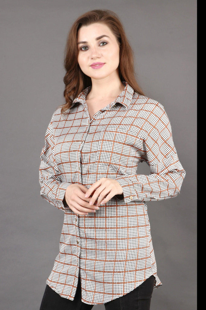 Model wearing Polyester Shirt with Pattern type: Checked-1