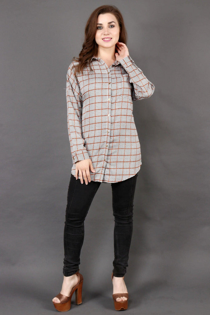 Model wearing Polyester Shirt with Pattern type: Checked-6