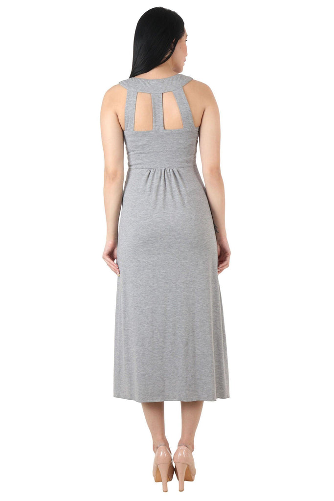 Model wearing Viscose Lycra Midi Dress with Pattern type: Solid-1