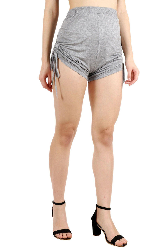 Model wearing Viscose Lycra Shorts with Pattern type: Solid-3