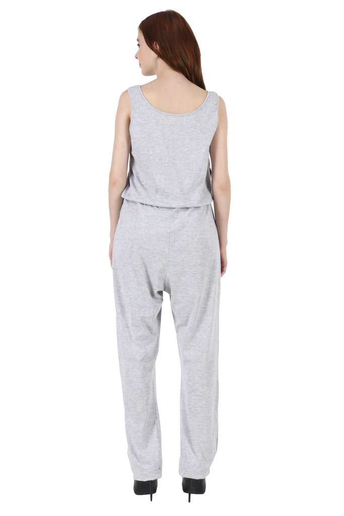 Model wearing Cotton Lycra Jumpsuit with Pattern type: Solid-3