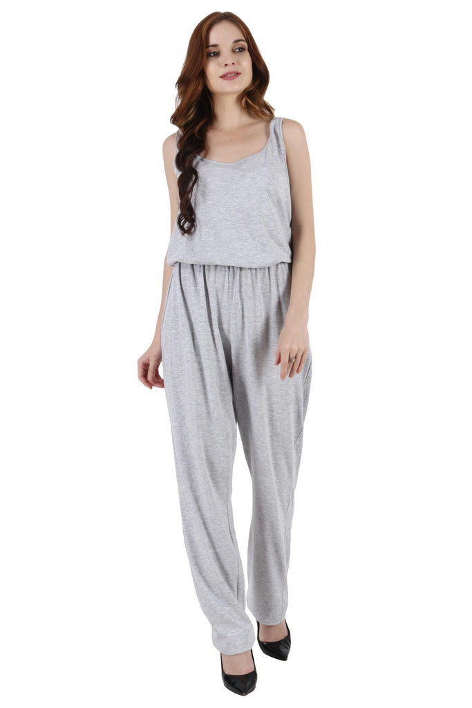 Model wearing Cotton Lycra Jumpsuit with Pattern type: Solid-6