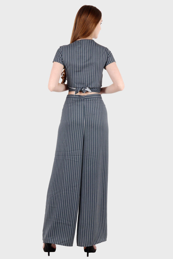 Model wearing Polyester Jumpsuit with Pattern type: Striped-2