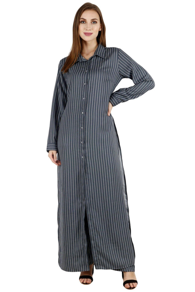 Model wearing Polyester Co-ord Set with Pattern type: Striped-1