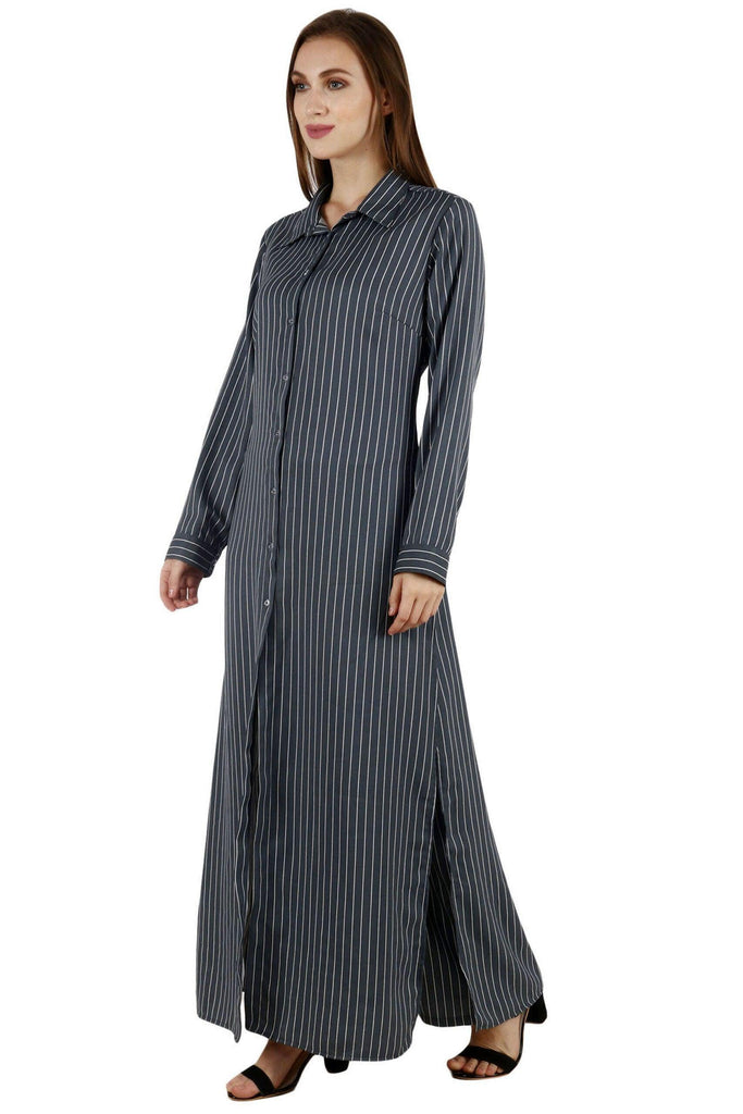 Model wearing Polyester Co-ord Set with Pattern type: Striped-3