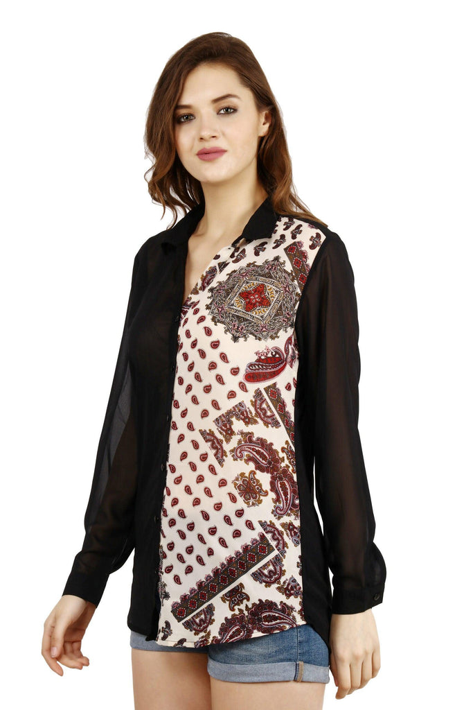 Model wearing Polyster Georgette Shirt with Pattern type: Printed-1