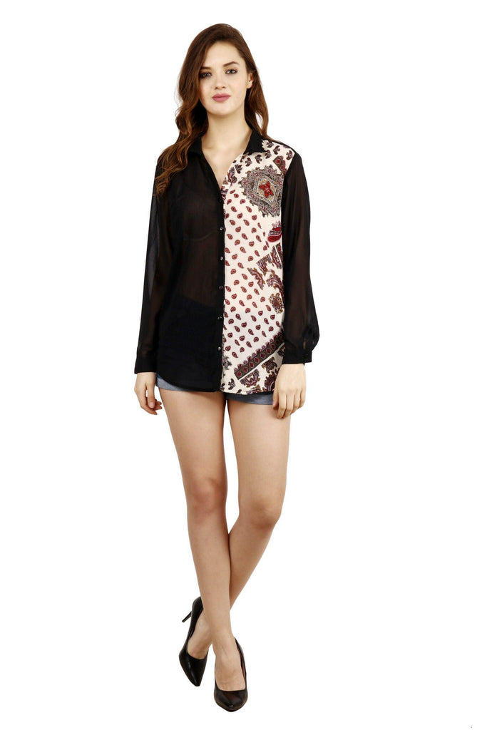 Model wearing Polyster Georgette Shirt with Pattern type: Printed-2