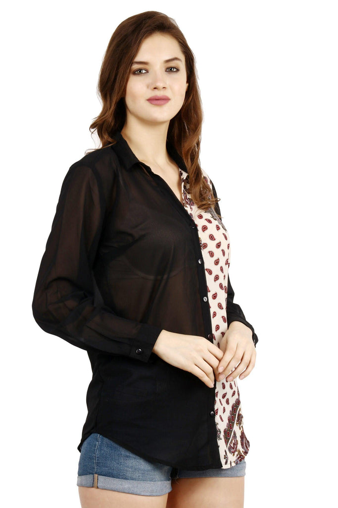 Model wearing Polyster Georgette Shirt with Pattern type: Printed-4