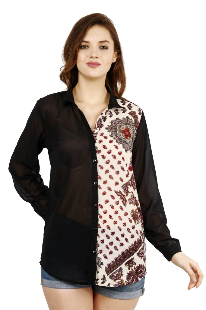 Model wearing Polyster Georgette Shirt with Pattern type: Printed-5