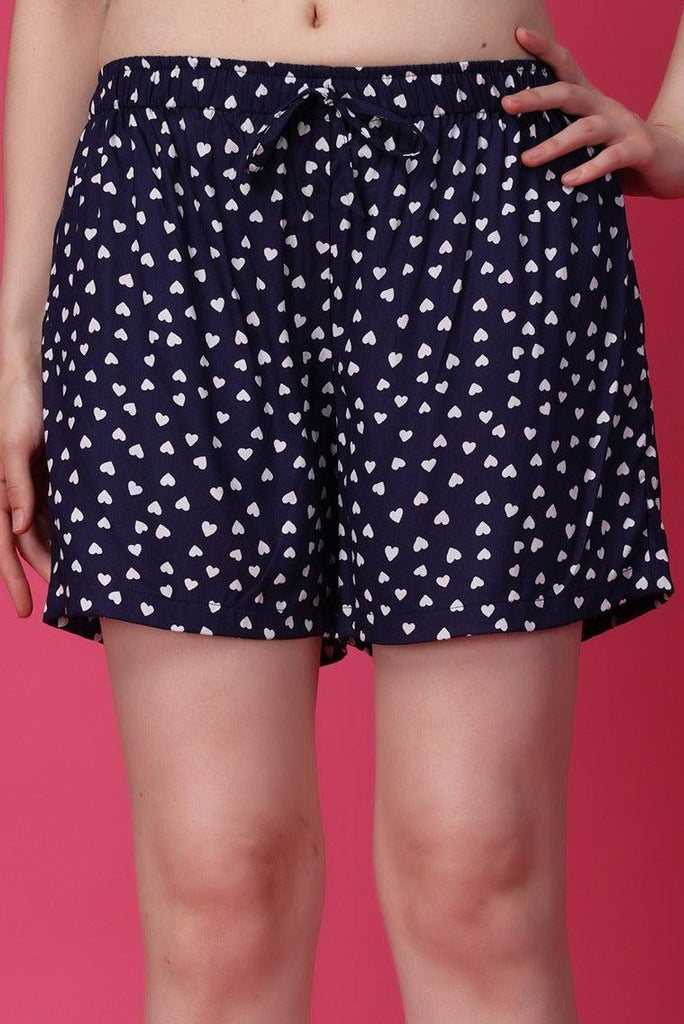 Model wearing Rayon Shorts with Pattern type: Hearts-3