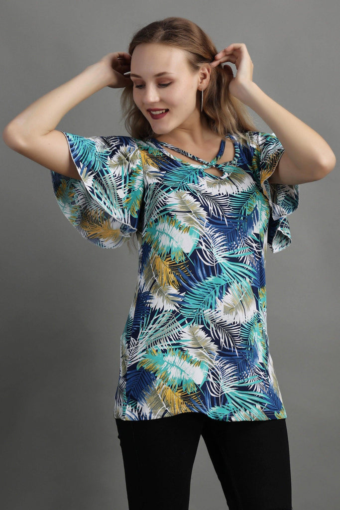 Model wearing Poly Lycra Top with Pattern type: Jungle-6