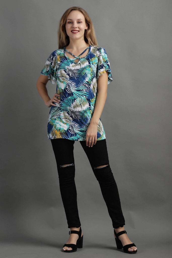 Model wearing Poly Lycra Top with Pattern type: Jungle-8