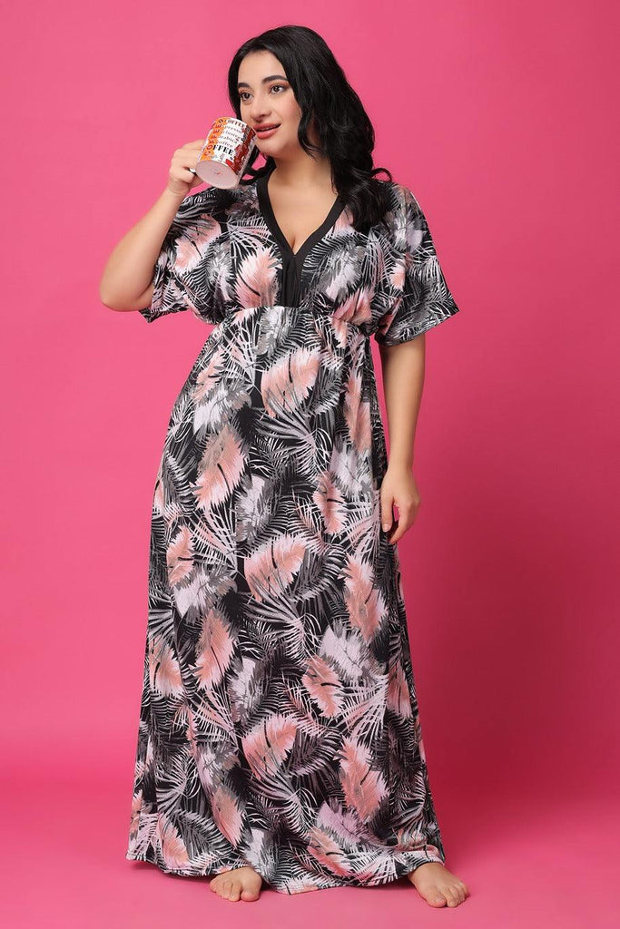 Model wearing Poly Lycra Long Night Dress with Pattern type: Floral-12
