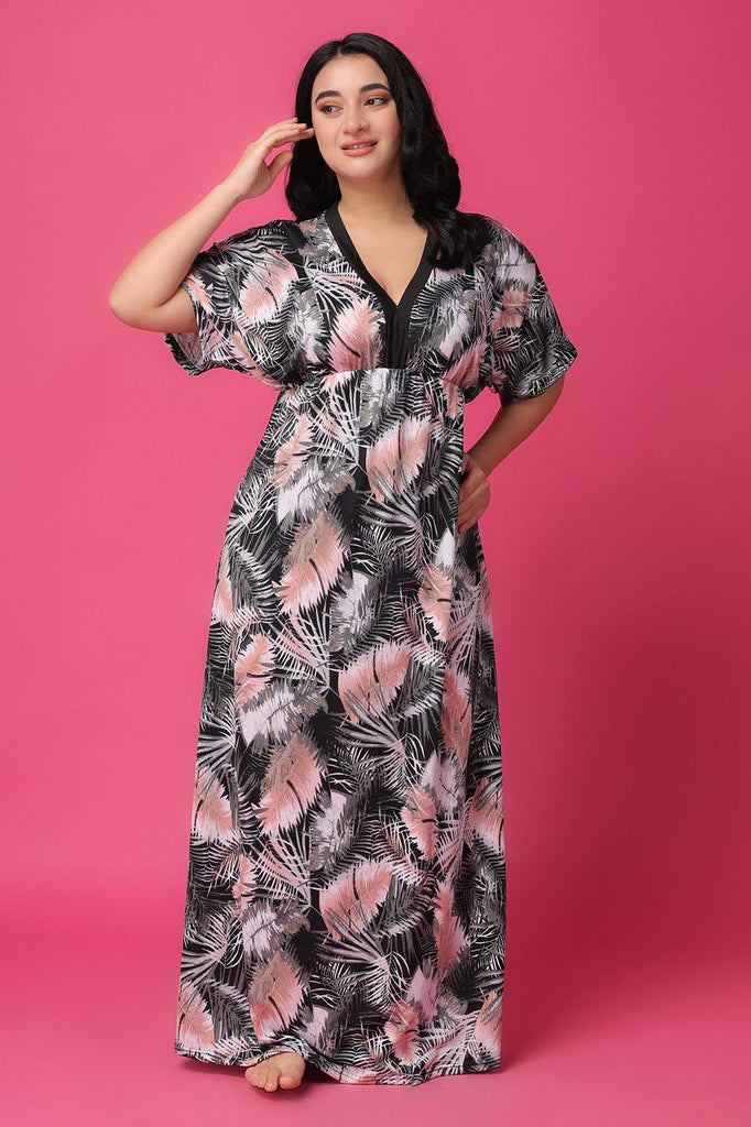 Model wearing Poly Lycra Long Night Dress with Pattern type: Floral-7