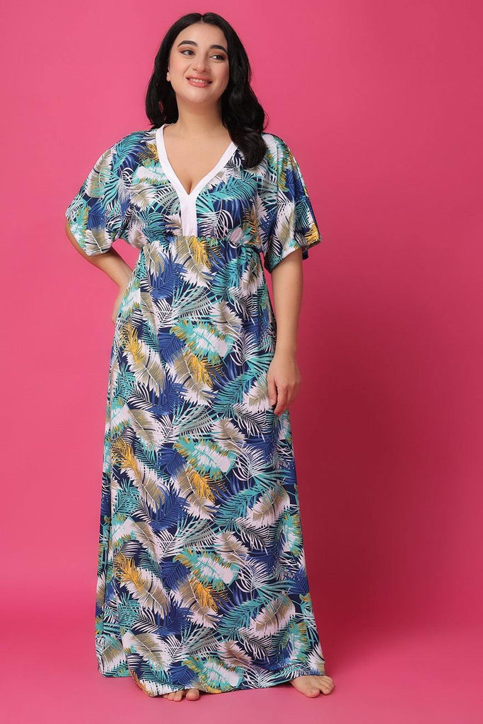 Model wearing Poly Lycra Long Night Dress with Pattern type: Floral-1