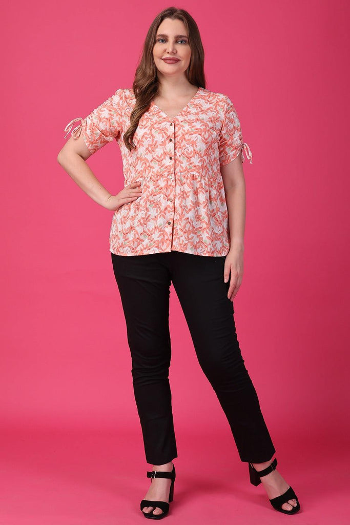 Model wearing Polyester Top with Pattern type: Floral-13