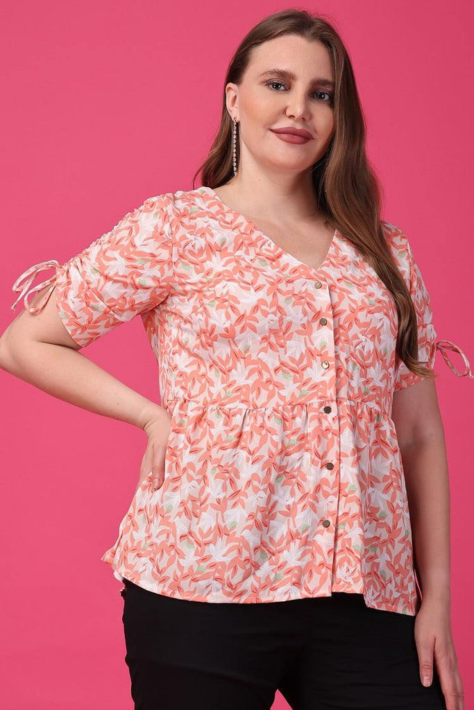 Model wearing Polyester Top with Pattern type: Floral-16