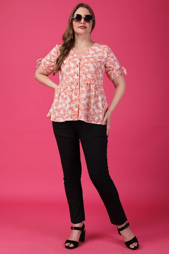 Model wearing Polyester Top with Pattern type: Floral-19