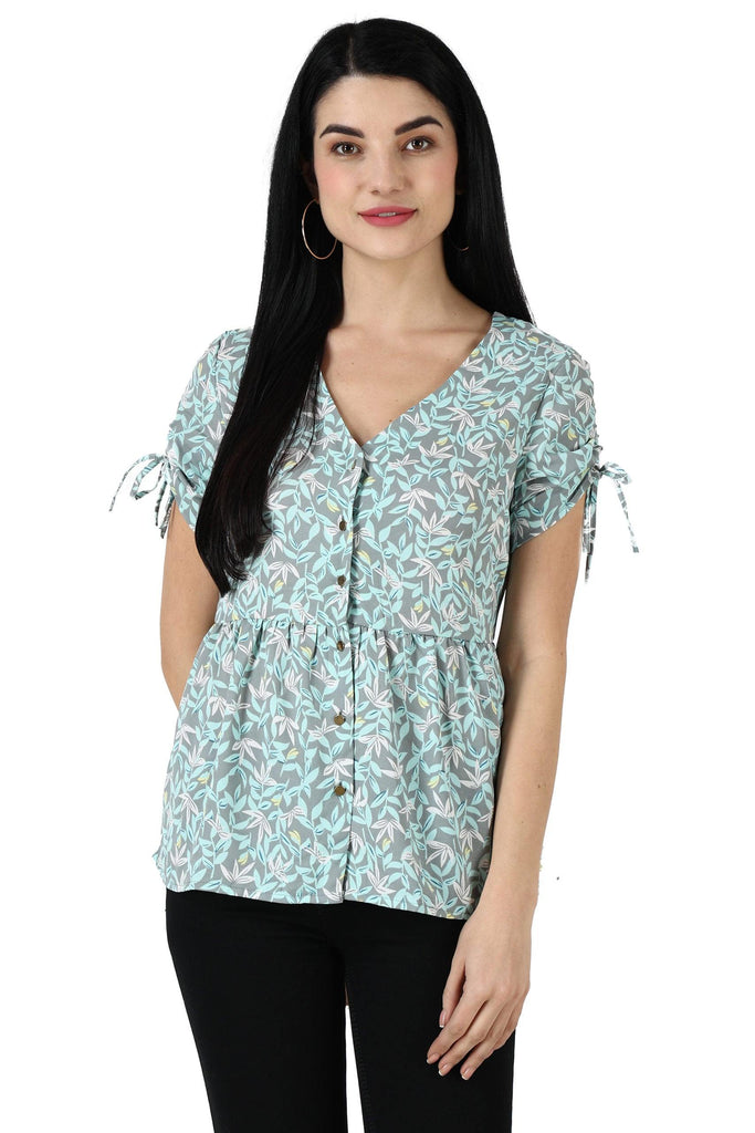 Model wearing Polyester Top with Pattern type: Floral-6
