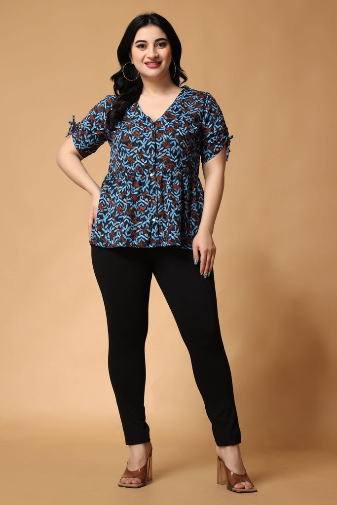 Model wearing Polyester Top with Pattern type: Floral-7
