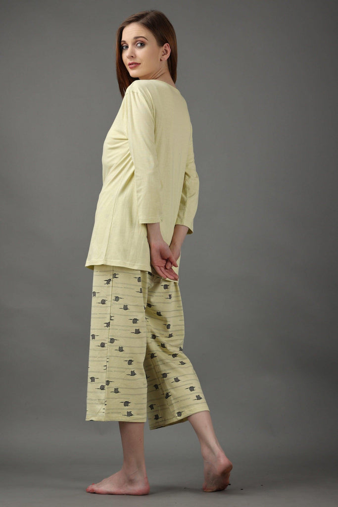 Model wearing Cotton Night Suit Set with Pattern type: Penguin-2