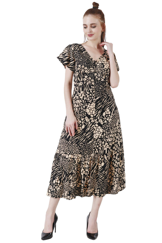 Model wearing Viscose Maxi Dress with Pattern type: Abstract-10