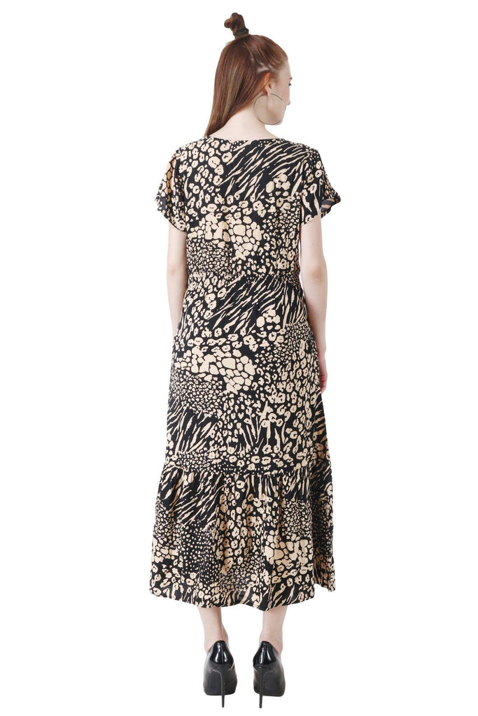 Model wearing Viscose Maxi Dress with Pattern type: Abstract-12