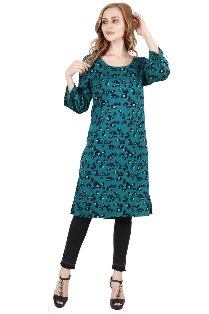 Model wearing Poly Crepe Kurti with Pattern type: Leopard-1