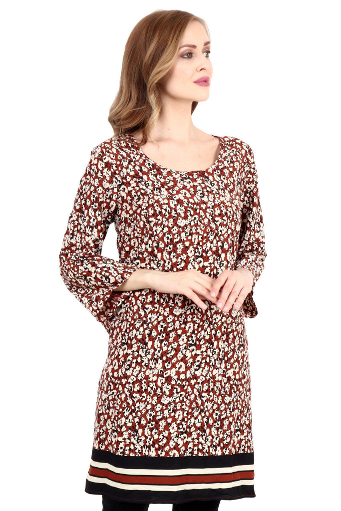 Model wearing Rayon Tunic with Pattern type: Leopard-1