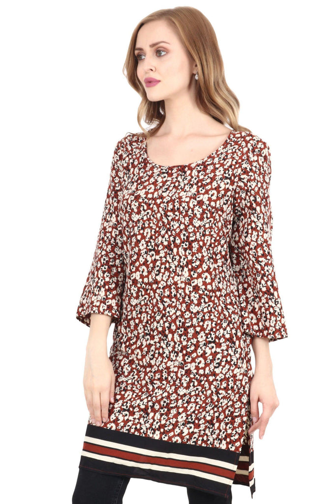 Model wearing Rayon Tunic with Pattern type: Leopard-2