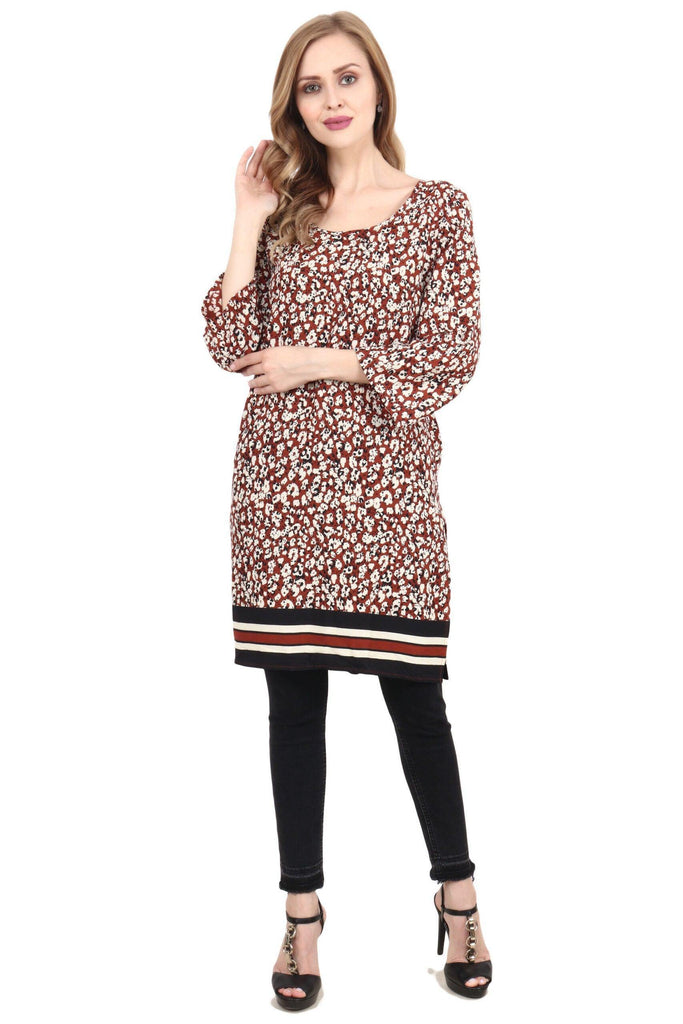 Model wearing Rayon Tunic with Pattern type: Leopard-3