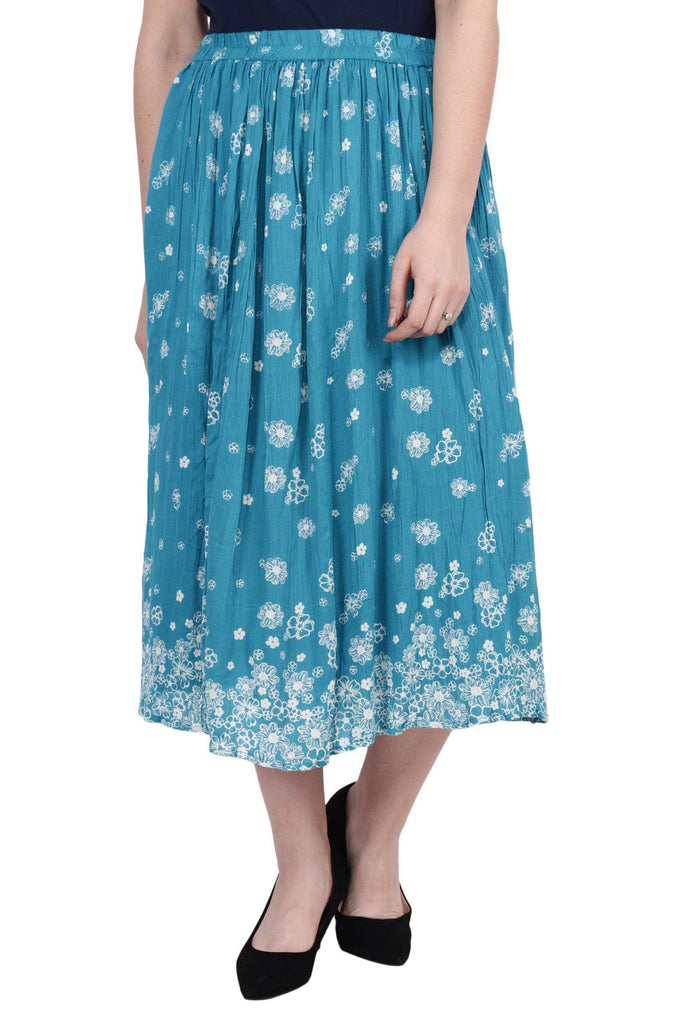 Model wearing Viscose Crepe Midi Skirt with Pattern type: Floral-3