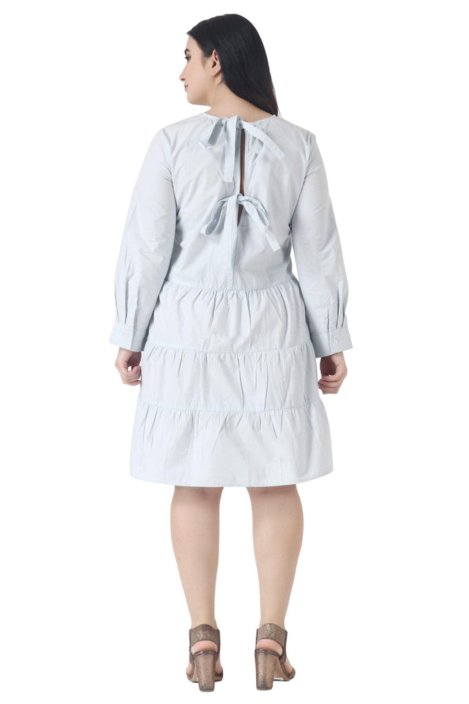 Model wearing Cotton Poplin Mini Dress with Pattern type: Solid-6