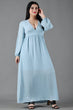 Light Blue Solid Dress with Plunge Neck