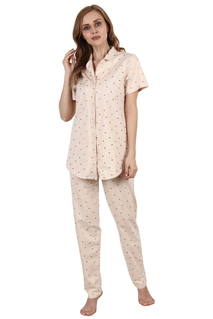 Model wearing Cotton Night Suit Set with Pattern type: Triangle-1