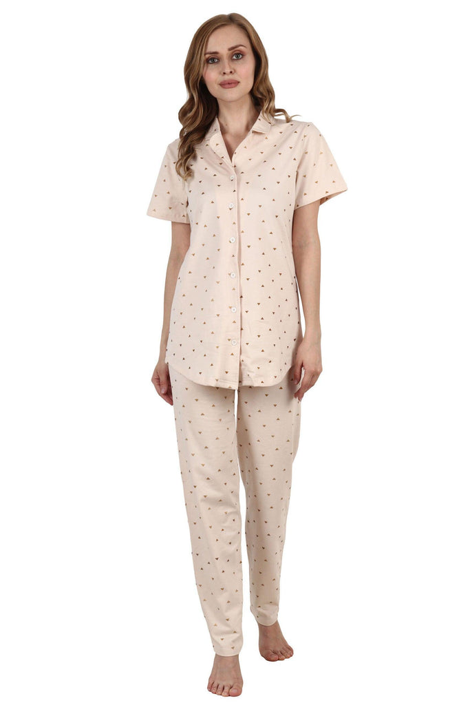 Model wearing Cotton Night Suit Set with Pattern type: Triangle-2