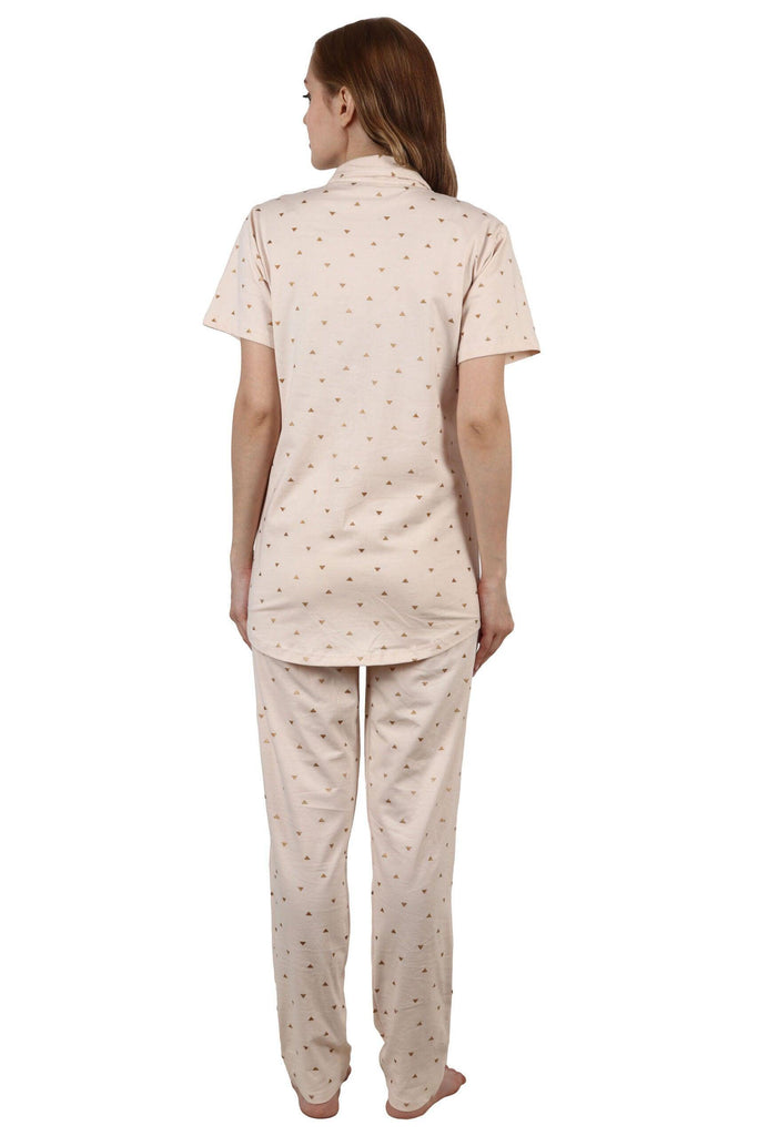Model wearing Cotton Night Suit Set with Pattern type: Triangle-5