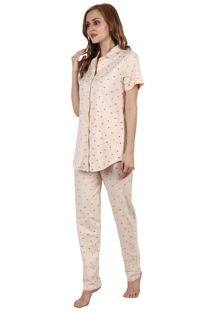 Model wearing Cotton Night Suit Set with Pattern type: Triangle-6