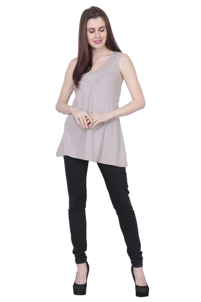 Model wearing Cotton Top with Pattern type: Solid-1