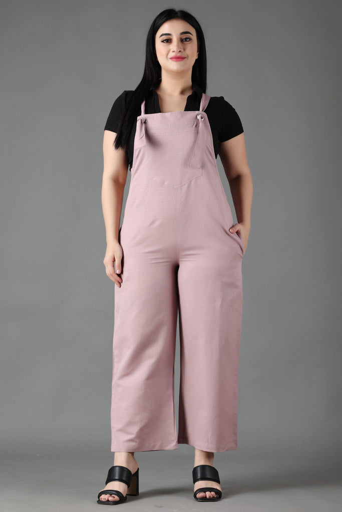 Model wearing Cotton Jumpsuit with Pattern type: Solid-1