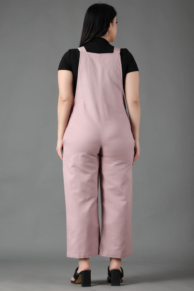 Model wearing Cotton Jumpsuit with Pattern type: Solid-2