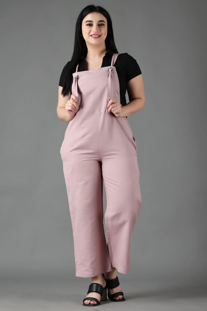 Model wearing Cotton Jumpsuit with Pattern type: Solid-3
