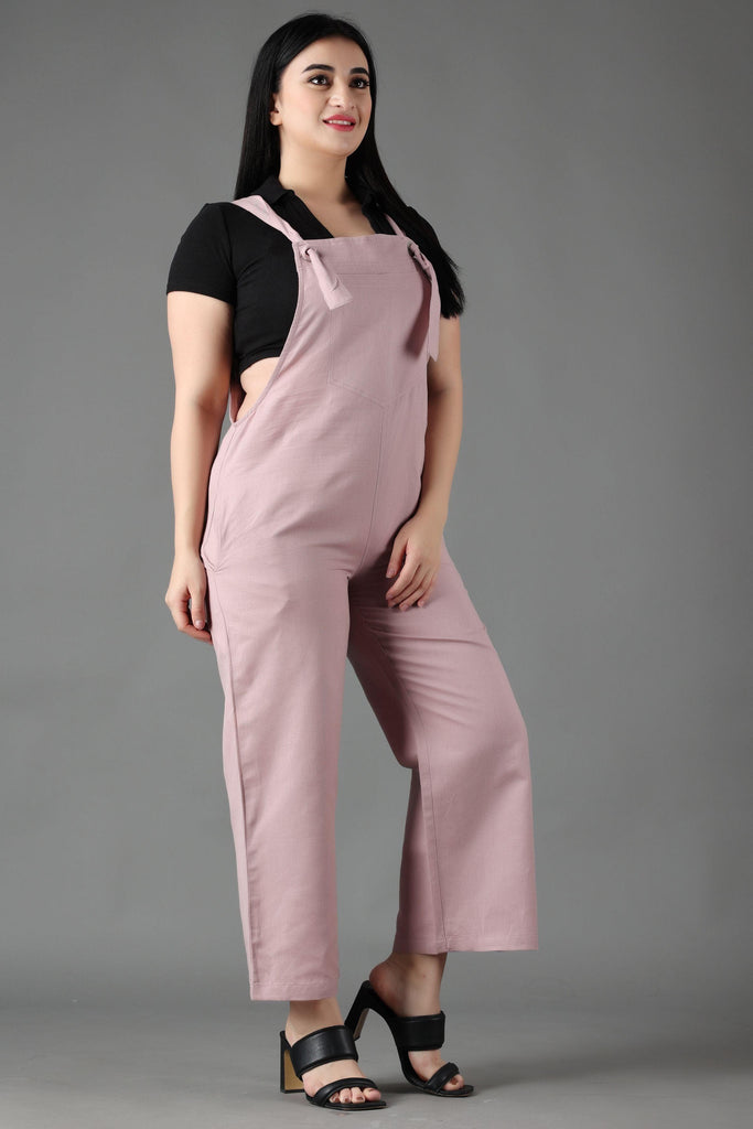 Model wearing Cotton Jumpsuit with Pattern type: Solid-5