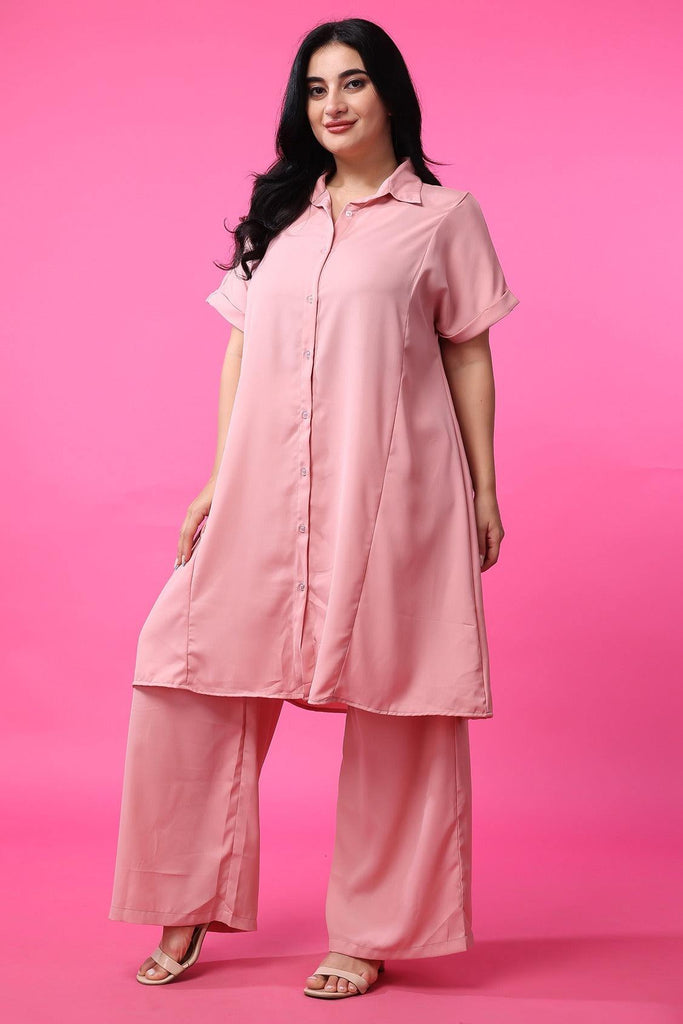 Model wearing Poly Crepe Co-ord Set with Pattern type: Solid-4