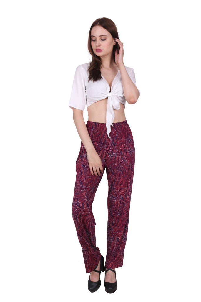 Model wearing Poly Lycra Pant with Pattern type: Abstract-2