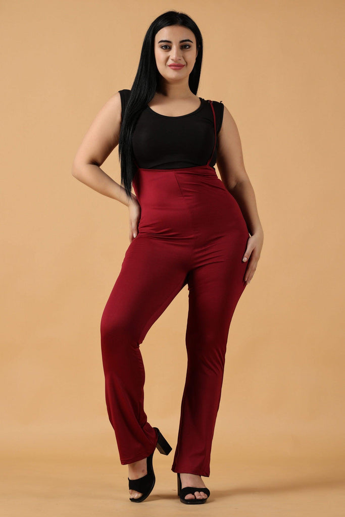 Model wearing Polyester Elastane Jumpsuit with Pattern type: Solid-3