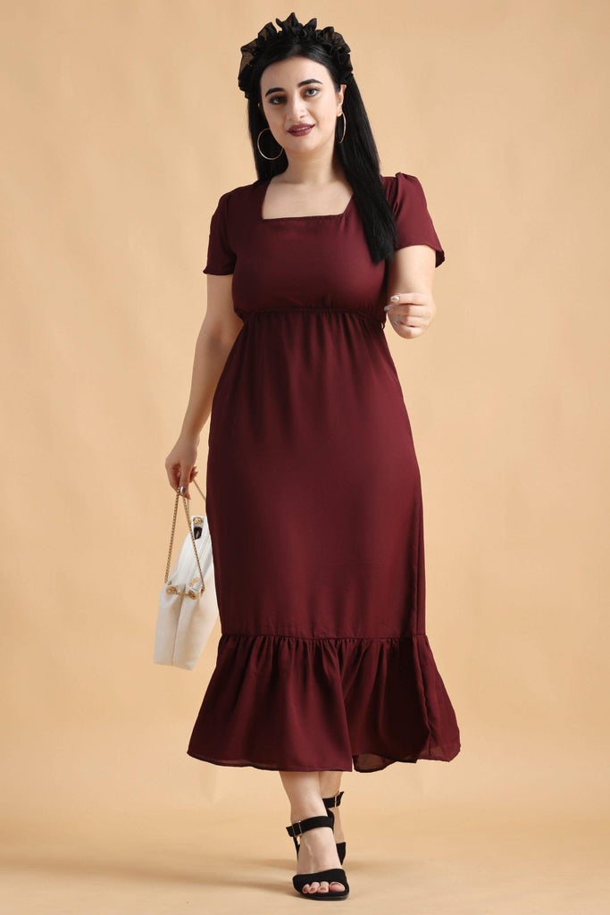 Model wearing Poly Crepe Maxi Dress with Pattern type: Solid-4